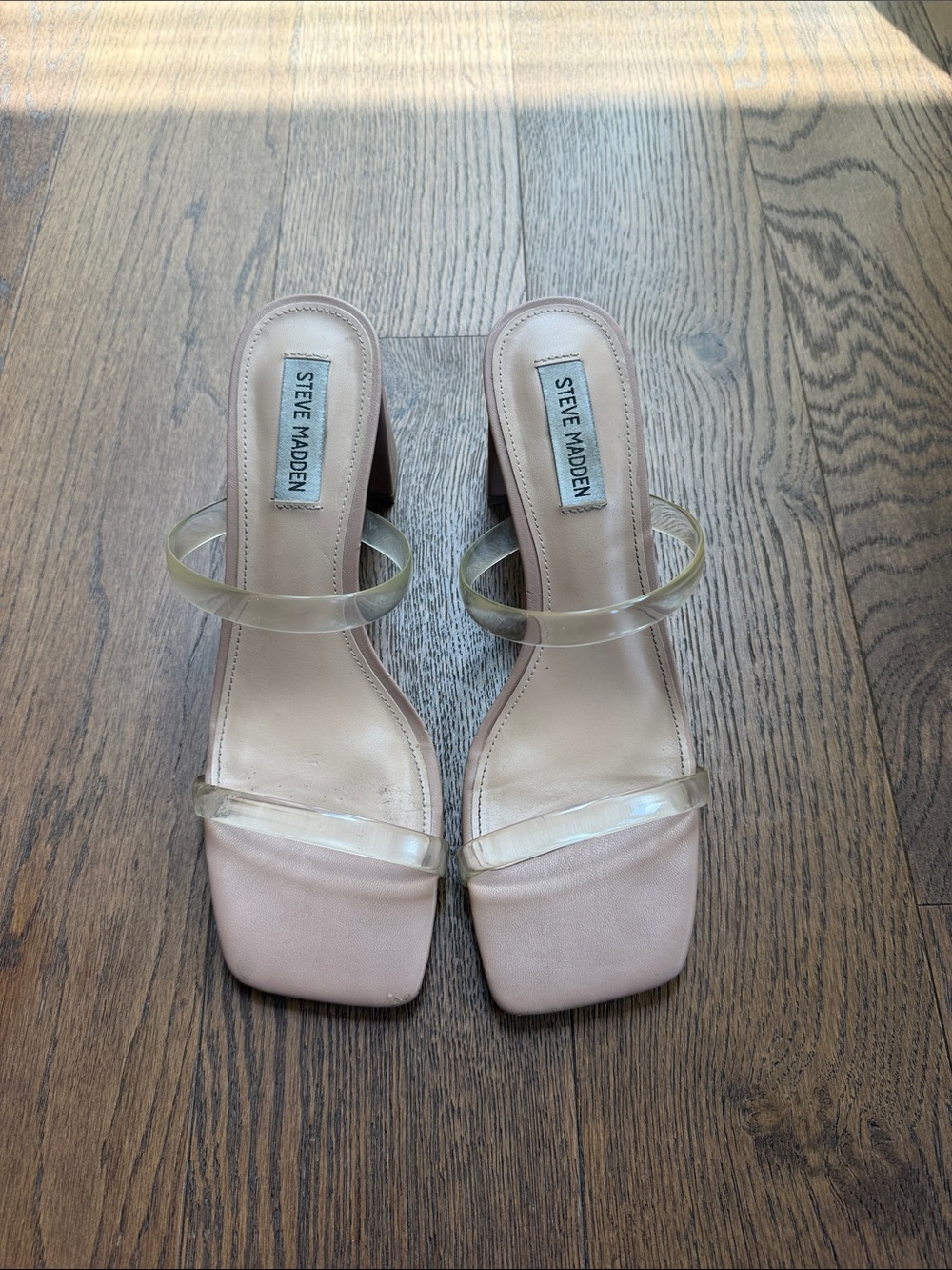 Steve Madden Clear-Strap Square Toe Heels in Blush